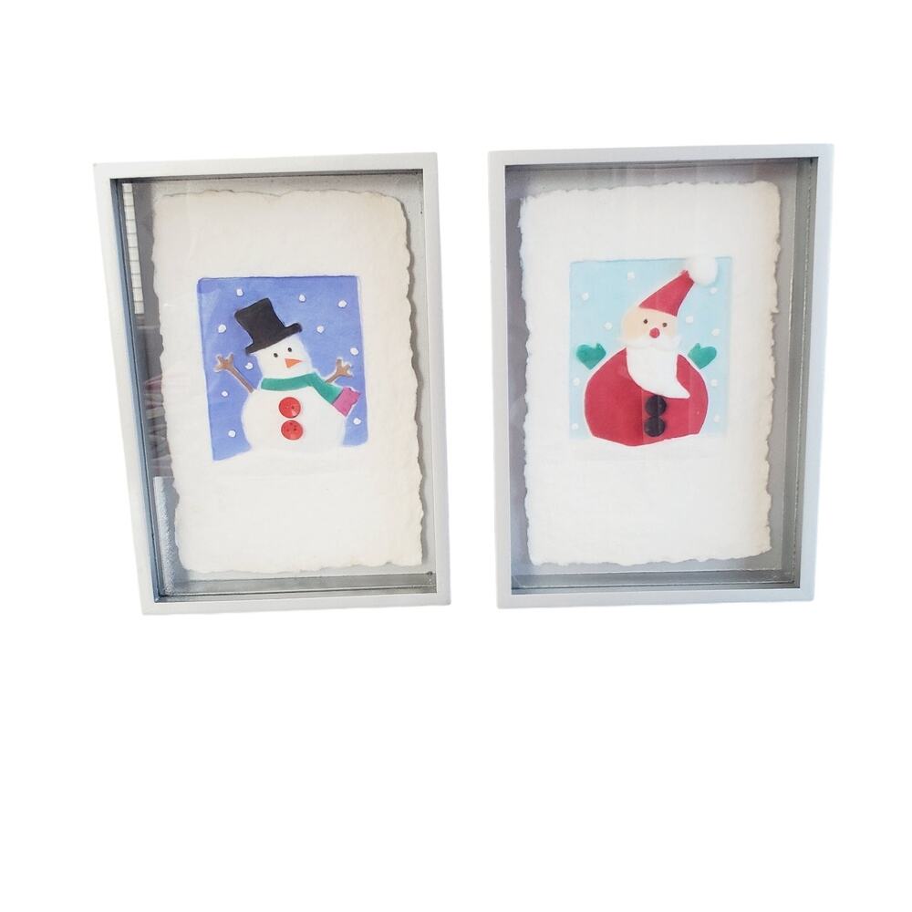 Vintage Holiday Gallery Christmas Santa Claus & Snowman Art 7X5 Photo Shadow Box